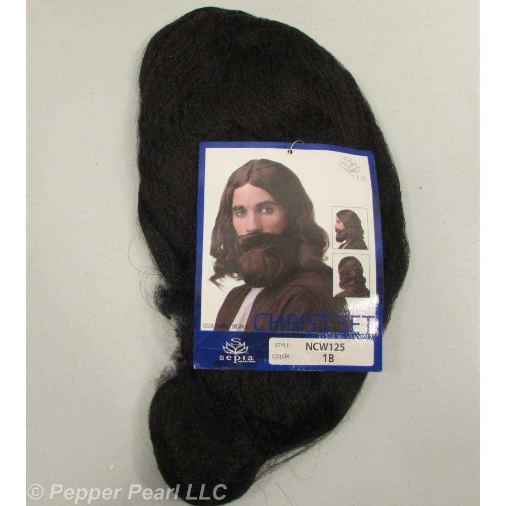 Christ Set Wig Beard Dark Brown Adult Sepia Costume Pageant Theater